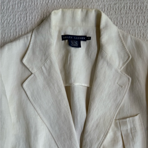 Vintage 90s Ralph Lauren Blue Label 100% White Linen Made in Italy Blazer Jacket - Picture 6 of 16